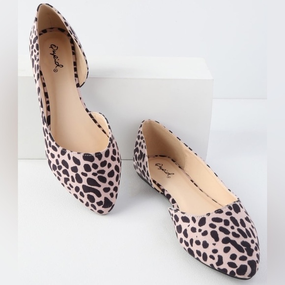 QUPID Zooey Nude Leopard Suede D'Orsay Flats in women’s size 5.5 - Picture 1 of 12